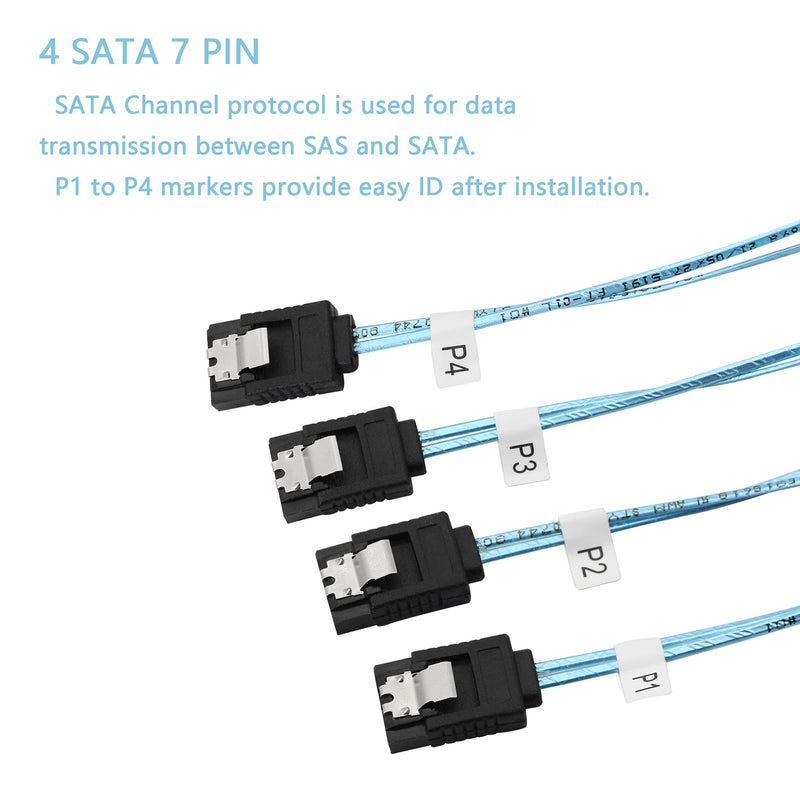 [Australia - AusPower] - CERRXIAN Mini SAS 4i 36P SFF-8087 to 4 SATA 7 Pin Server Hard Disk Data Internal Computer Cable (Black, 0.5m) Black 