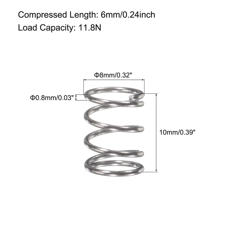 [Australia - AusPower] - uxcell Compression Spring,304 Stainless Steel,8mm OD,0.8mm Wire Size,6mm Compressed Length,10mm Free Length,11.8N Load Capacity for Home Projects, Silver Tone,10pcs 10mm 