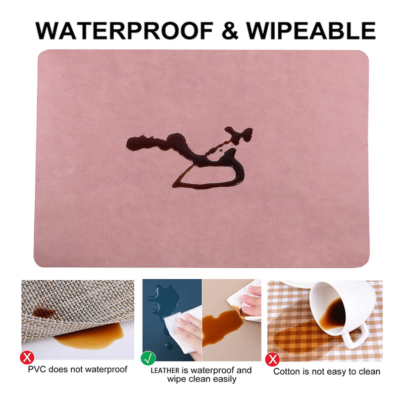 [Australia - AusPower] - Placemats,Placemats for Dining Table Set of 4,11.8" x 17"Reusable Faux Leather Heat-Resistant Place Mats,Waterproof Table Mats,Non-Slip for Dining Table Decor (Pink, 4) Pink 