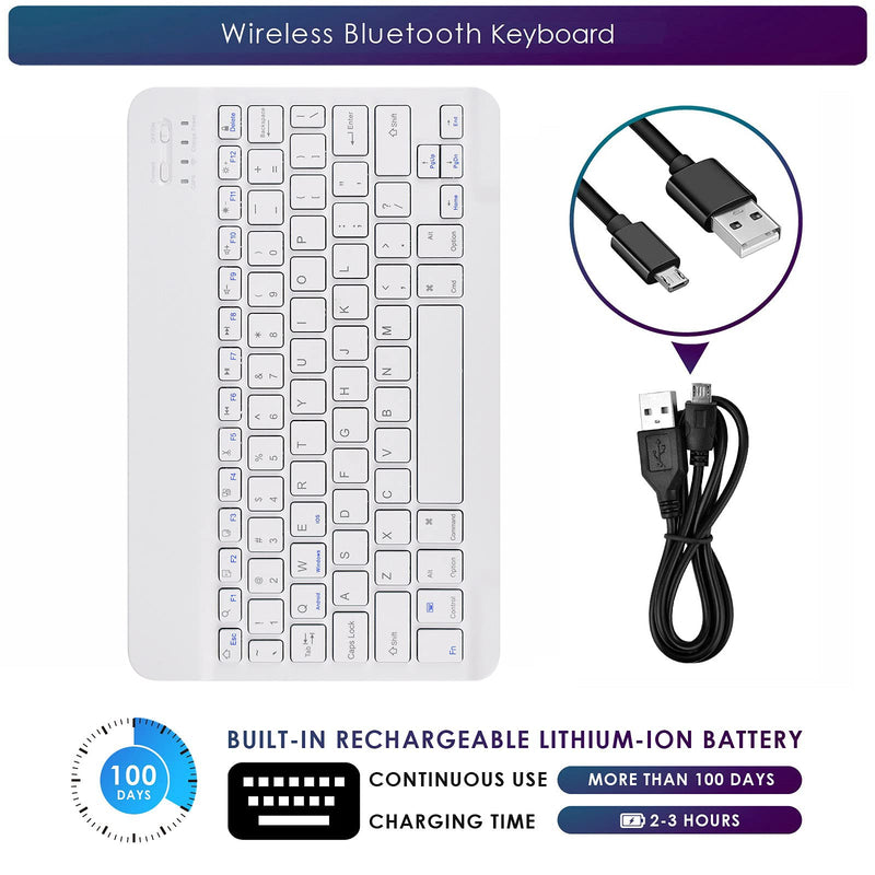 [Australia - AusPower] - DETUOSI Universal 9.6-10.5 inch Wireless Bluetooth Keyboard, Multi-Device Travel Portable Ultrathin (6mm) Lightweight Wireless Bluetooth Keyboard for iOS/Android/Windows Tablet, Computer, Phone #White for 9.6-10.5 inch tablet White 