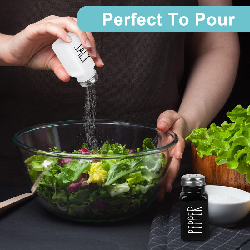 [Australia - AusPower] - 2 Pack Salt and Pepper Shakers Set, Glass Salt Shaker with Stainless Steel Lid, Modern and Cute Farmhouse Salt and Pepper Set (Black and White) black, white (medium) 