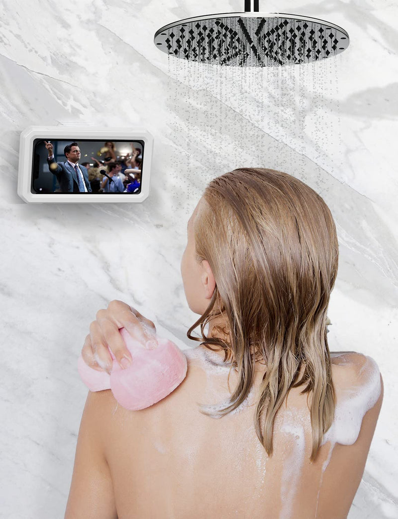 [Australia - AusPower] - Waterproof Shower Phone Holder Mount - Tryone 360° Rotating Bathroom Wall Cellphone Mountable Case, Shower Magic Box Compatible with iPhone 12 Pro 12 11 Pro Xs 8 | Samsung S21 or Other 4"-6.8" Device White 