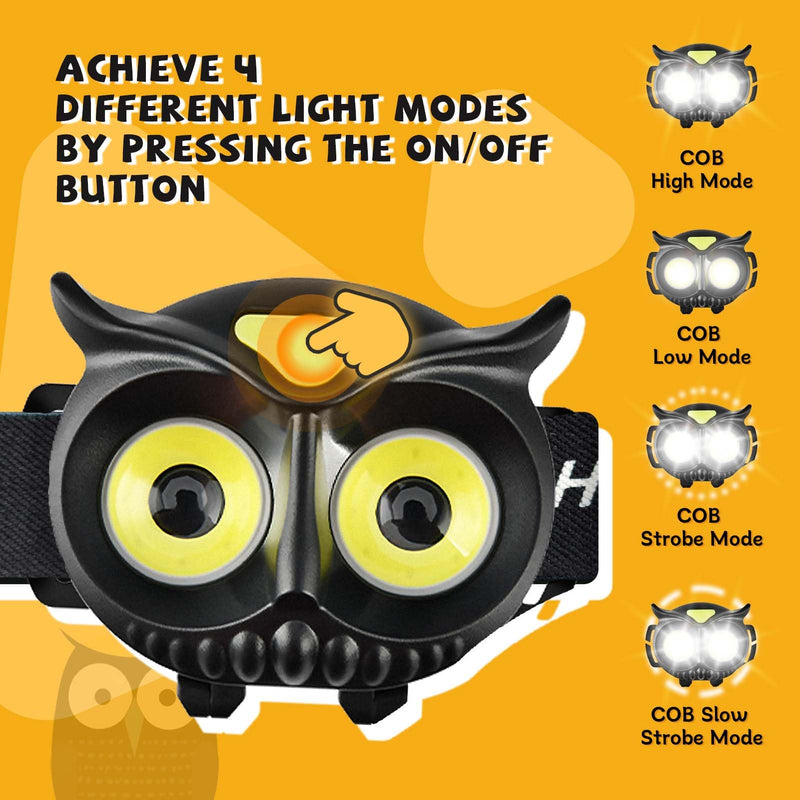 [Australia - AusPower] - unibrite LED Kids Headlamp, 2Pack COB Headlamp for Kids Boys Girls or Adults, Flashlight Headlamp Battery Powered Lightweight Headlight Ideal Gift for Camping, Birthday, Halloween, Christmas, New Year Black+Black 