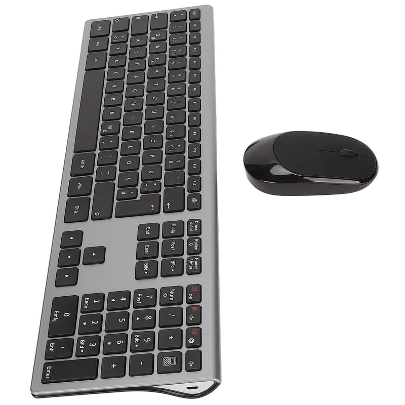 [Australia - AusPower] - 2.4Ghz Wireless Keyboard Mouse Combo Set, Ultra Slim Full Size Keyboard with Numeric Keypad for Computer, 110 Keys QWERTZ German Layout Keyboard,QWERTZ Keyboard,German Keyboard 