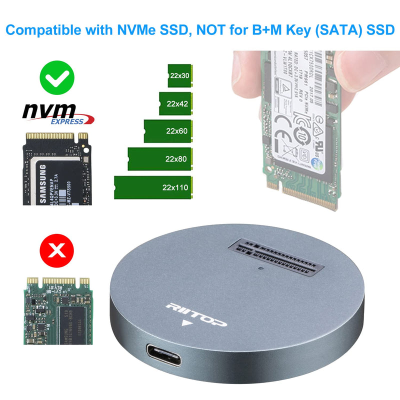 [Australia - AusPower] - RIITOP NVMe to USB Docking Station, External M.2 PCI-e NVMe SSD to USB-C Reader Adapter for M.2 (M Key) NVMe SSD Gray 