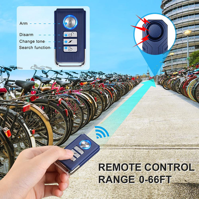 [Australia - AusPower] - Wsdcam Bike Alarm with Remote 2 Pack, 113dB Wireless Anti-Theft Vibration Motorcycle Bicycle Alarm Vehicle Security Alarm System (Blue) Blue 