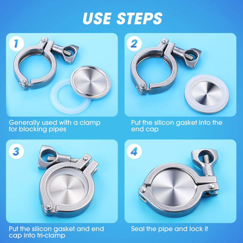 [Australia - AusPower] - 6 Pieces 1.5 Inch Sanitary Fitting Cap Stainless Steel 304 Sanitary End Cap Pipe Fitting Clamp Solid End Caps Blind Tri Caps Clamp for Dairy Products Food Wine Beverage Cosmetics Engineering 