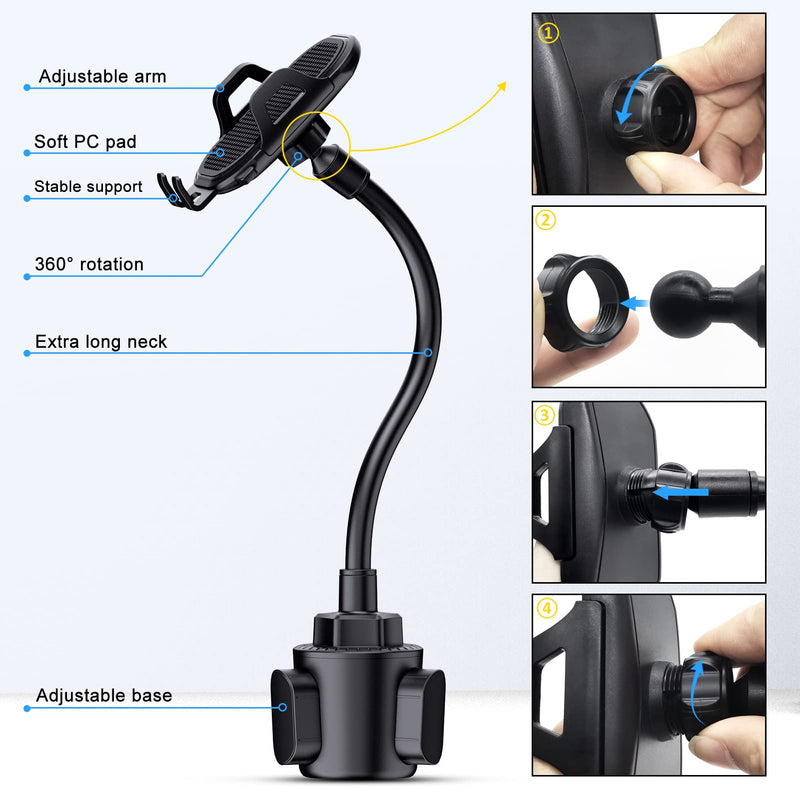 [Australia - AusPower] - Wustentre Cup Car Phone Holder for Car, Car Cup Holder Phone Mount, Universal Adjustable Gooseneck CupHolder Cradle Car Mount for Cell Phone iPhone/Google Pixel/Samsung/LG/Sony/Nokia/Moto G/OnePlus 