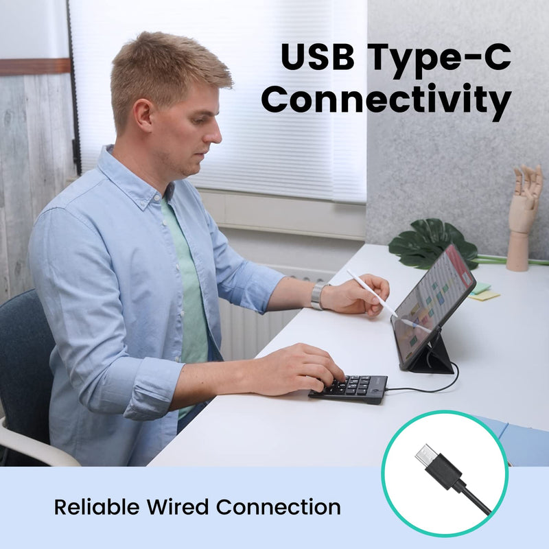 [Australia - AusPower] - Perixx PERIPAD-202C Wired USB-C Slim Numeric Keypad - Scissor Keys with 2 USB-A Hubs and Tab Key - Compatible for Tablet, Laptop, & Desktop - Black USB type C with 2 Hubs 
