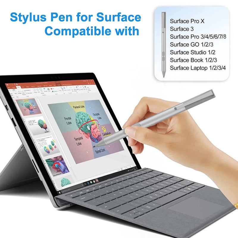 [Australia - AusPower] - ﻿Stylus Pen for Microsoft Surface Pro 7, Compatible with Surface Pro X/7/6/5/4/3, Surface Go 2/1, Surface Laptop 4/3/2/1, Surface Book 3/2/1, Surface Studio 2/1, Palm Rejection 1024 Pressure (Silver) Silver 