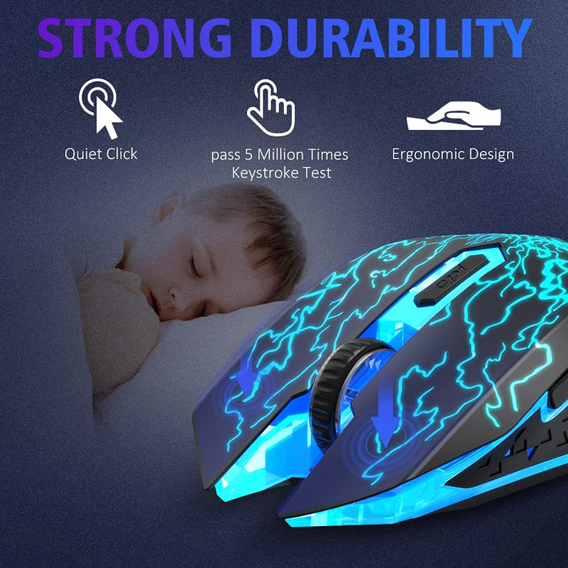 [Australia - AusPower] - VersionTECH. Wireless Gaming Mouse, Rechargeable Computer Mouse Mice with Colorful LED Lights, Silent Click, 2.4G USB Nano Receiver, 3 Level DPI for PC Gamer Laptop Desktop Chromebook Mac -Black black 