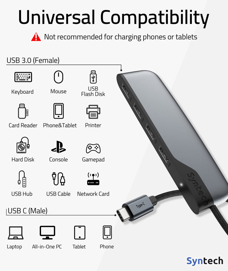 [Australia - AusPower] - USB C to USB Hub 4 Ports, Syntech Type C to USB 3.0 Hub with a USB C to USB Adapter (USB 2.0), Thunderbolt 3 to USB Hub Compatible with Thunderbolt 4 MacBook Pro, iPad Pro, iMac, Surface 0.5ft 