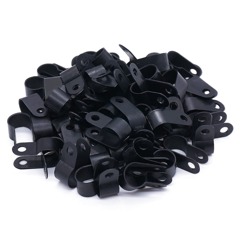[Australia - AusPower] - mankk 100PCS 1/4 Inch Rope Light Clips P-Style Mounting Clips Plastic Cable Clamps for Wire Management M-034-BK Black 