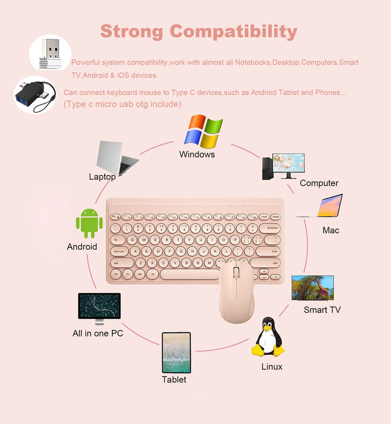 [Australia - AusPower] - Compact Keyboard MouseCombo,JieruiDeng 79-Key Retro Mini Cute Computer Keyboard 2.4G USB Wireless and Silent Mice Set for Laptop Desktop PC iPad (Pink) Pink 