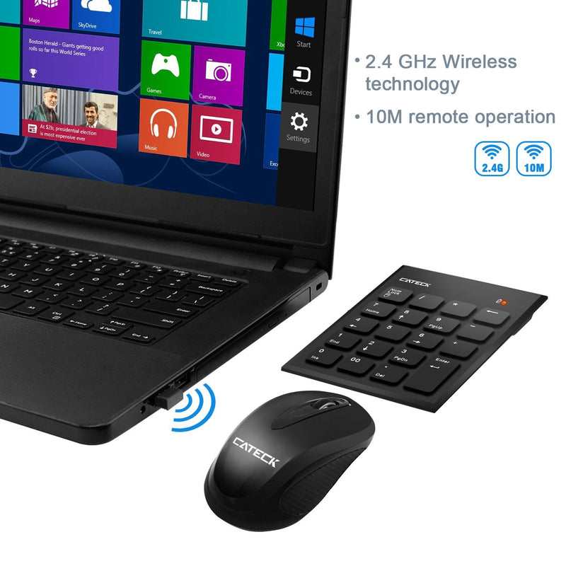 [Australia - AusPower] - Numeric Keypad & Mouse Combo, Cateck 2.4G 19 Keys Wireless Mini USB Number Pad Keyboard and Mouse Combo with USB Receiver for Laptop Desktop PC Notebook- Just One USB Receiver 