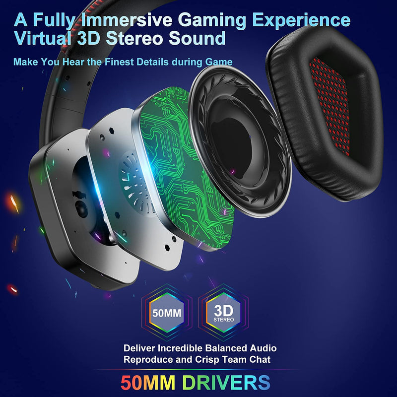 [Australia - AusPower] - AUOUA Gaming Headset with Active Noise Cancelling Mic, Over Ear Wired Gaming Headphone │Colorful RGB Lights, 3D Stereo Sound│Soft Memory Foam Earmuffs, 3.5mm Jack Compatible with PC PS4 PS5 Gamer 