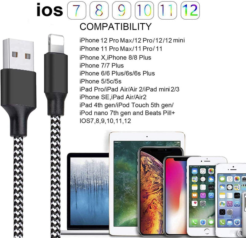 [Australia - AusPower] - [Apple MFi Certified]Lightning Cable,iPhone Charger Cable[5Pack 6FT] iPhone Fast Charging Cable Cord USB Nylon Braided for iPhone 13/12/11 Pro Max/XS MAX/XR/XS/X/8/8Plus/7/7 Plus/6S/6/5/SE/AirPods. Black&White 