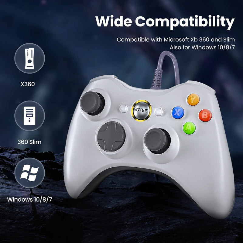 [Australia - AusPower] - VOYEE PC Controller, Wired Controller Compatible with Microsoft Xbox 360 & Slim/PC Windows 10/8/7, with Upgraded Joystick, Double Shock | Enhanced (Pink) White 