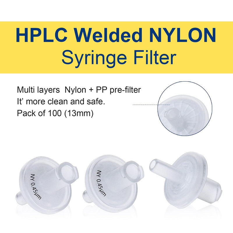 [Australia - AusPower] - Welded Syringe Filters,Pack of 100, [Nylon Membrane] Diameter 13mm Pore Size 0.22μm, Non Sterile Filtration for Laboratory Filtration by Labfil 13mm 0.22um 