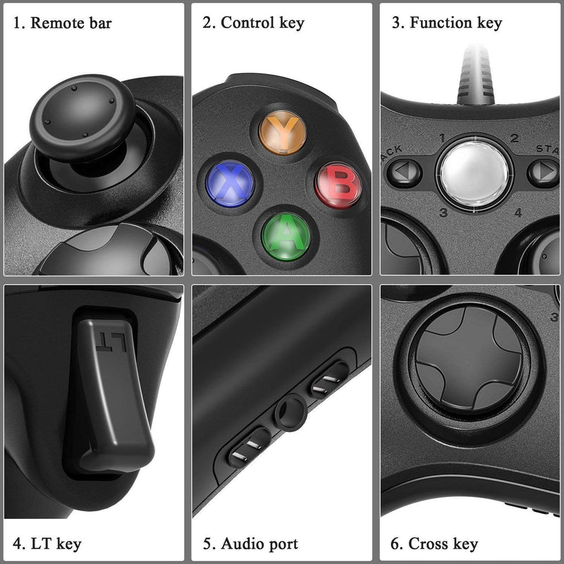 [Australia - AusPower] - JAMSWALL X-box 360 Wired Controller, 2.4GHZ Game Controller Gamepad Joystick X-box & Slim 360 PC Windows 7,8,10(Black) Wired&Black 