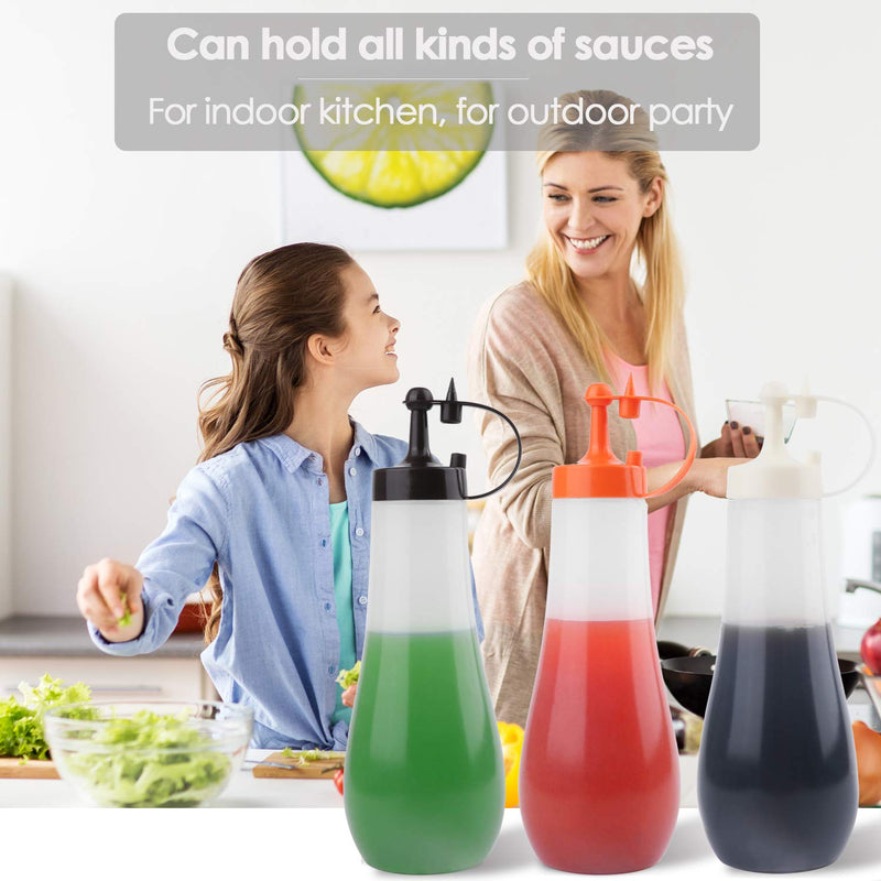 [Australia - AusPower] - Condiment Squeeze Bottle Sauce Squeeze Squirt Bottle for Kitchen Plastic Syrup Salad Dressing Container Food Dispenser for Oil Ketchup Griddle Hot Sauce Catsup Pancake Art 16 OZ, Pack of 3 Brown, 3 