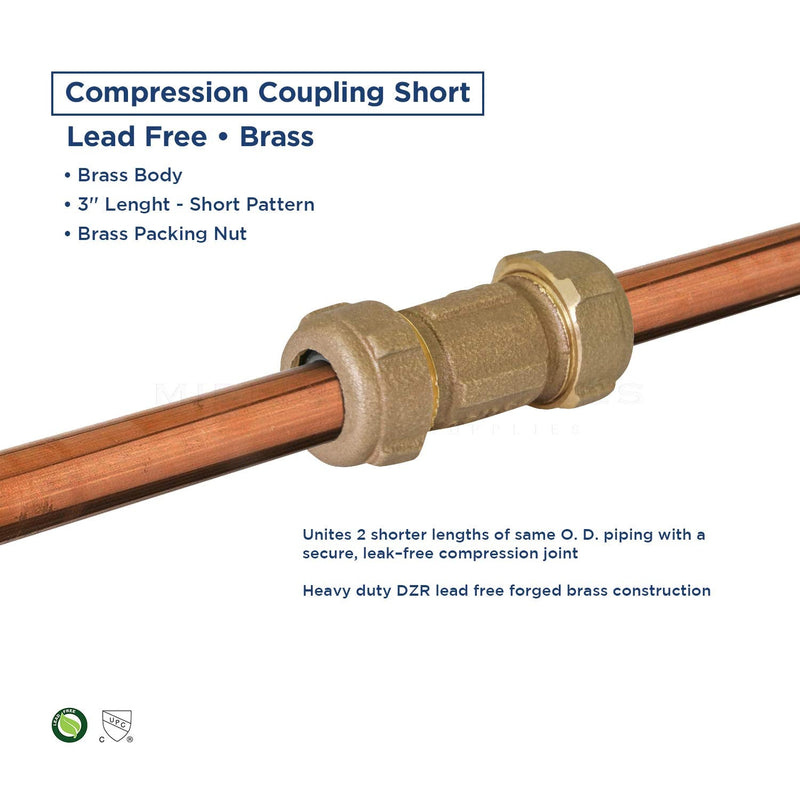 [Australia - AusPower] - Midline Valve RSC2256 Compression Coupling Fitting, with Packing Nut, Brass 3/4 in. Diameter x 3 in. Length Single Pack 3/4 in. X 3 in. Length 