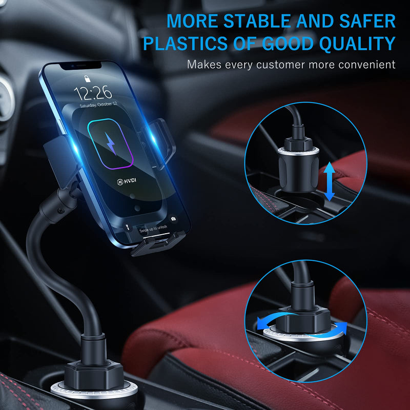 [Australia - AusPower] - Piosoo Wireless Car Charger-Cup Holder Phone Mount,Automatic Infrared Smart Sensor Clamping Qi 15W Fast Universal Adjustable Cell Phone Wireless Charging Air Vent Cradle 