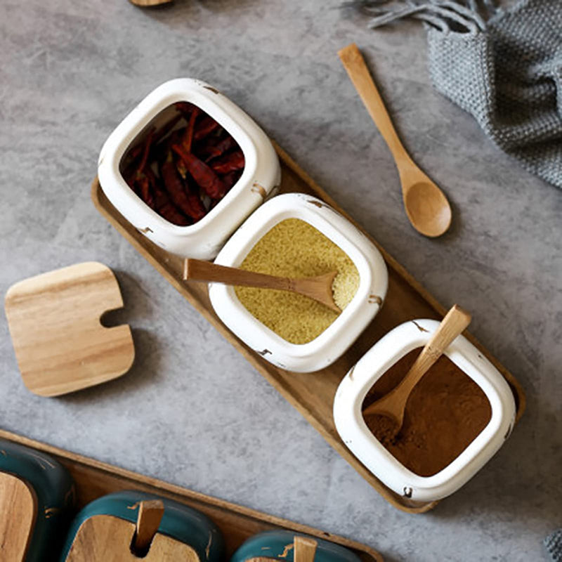 [Australia - AusPower] - Marble Ceramics Sugar Bowl Ceramic Seasoning Box Ceramic Spice Jars Porcelain Condiment Pots with Lid and Spoon (White) White 