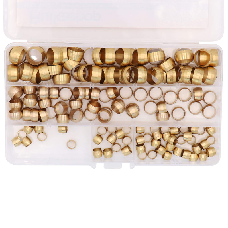 [Australia - AusPower] - Ruikarhop 90PCS Tube OD（1/4" 3/8" 1/2") Brass Compression Sleeves Ferrules,Brass Compression Fitting Assortment Kit 