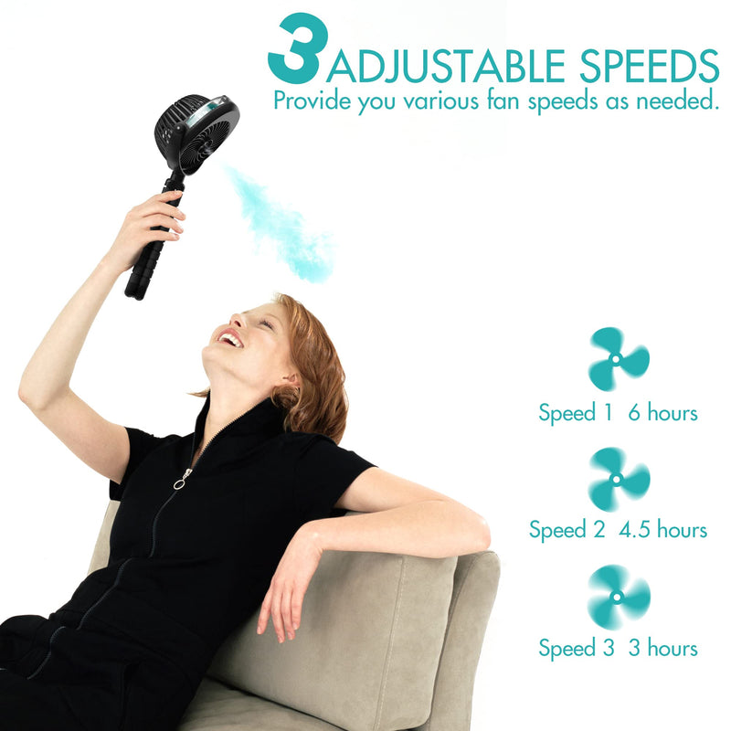 [Australia - AusPower] - Misting Stroller Fan, 2500mAh Battery Powered Personal Desk Air Circulator Fan with Flexible Tripod, Ultra Quiet 3 Speed 270° & 360° Rotatable USB Fan for Stroller Office Camping Hurricane Outage,Black Black 