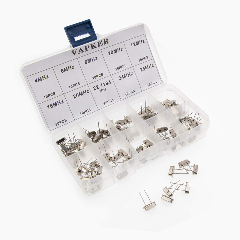 [Australia - AusPower] - VAPKER 100 Pcs 10 value DIP Quartz Crystal Oscillator 4M,6M,8M,10M,12M,16M,20M,22.1184M,24M,25M Crystal Resonators Oscillator Assortment Kit 