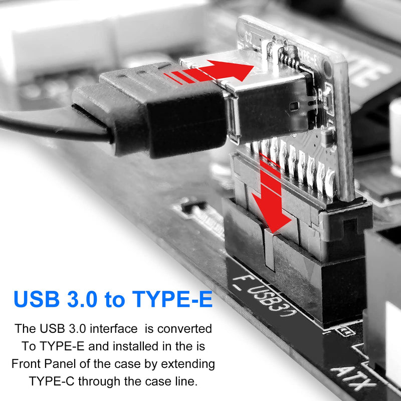 [Australia - AusPower] - USB C Front Panel Adapter, USB 3.1 (3.1/3.2 Gen 2) Type-E Female to USB 3.0 20Pin Male Header Adapter Extension Card for Type C Motherboard Black 