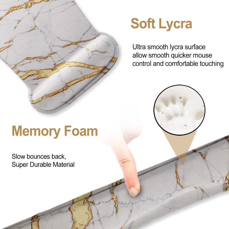 [Australia - AusPower] - ArtSo Keyboard Wrist Rest and Mouse Pad with Wrist Support, Ergonomic Mouse Pad, Durable & Comfortable & Lightweight for Easy Typing Pain Relief, Memory Foam Keyboard Mousepad Set, White Yellow Marble 