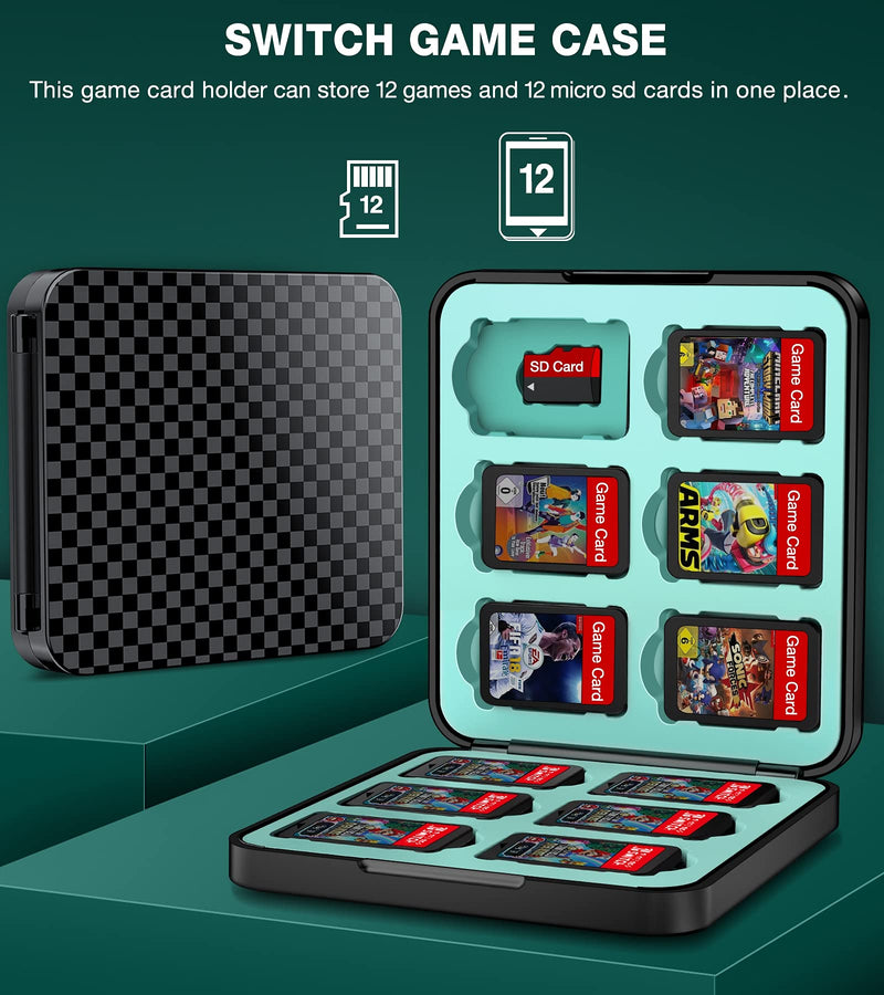 [Australia - AusPower] - Switch Game Case Holder Compatible with Nintendo Switch Games Card and Storage 12 Switch Game Cartridge, Protective Hard Shell, Soft Lining Rubber and Portable Switch Game Holder - Black 