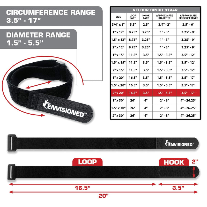 [Australia - AusPower] - Velour Cinch Straps 2" x 20" - 6 Pack, Soft Touch Microfiber Reusable Hook and Loop 2" x 20" 