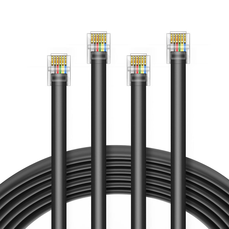 [Australia - AusPower] - LanSenSu RJ12 Cable Phone Cord RJ12 6P6C Male to Male Straight Wired for Both Data and Voice Use Black - 6.6 Feet 2 Pack 