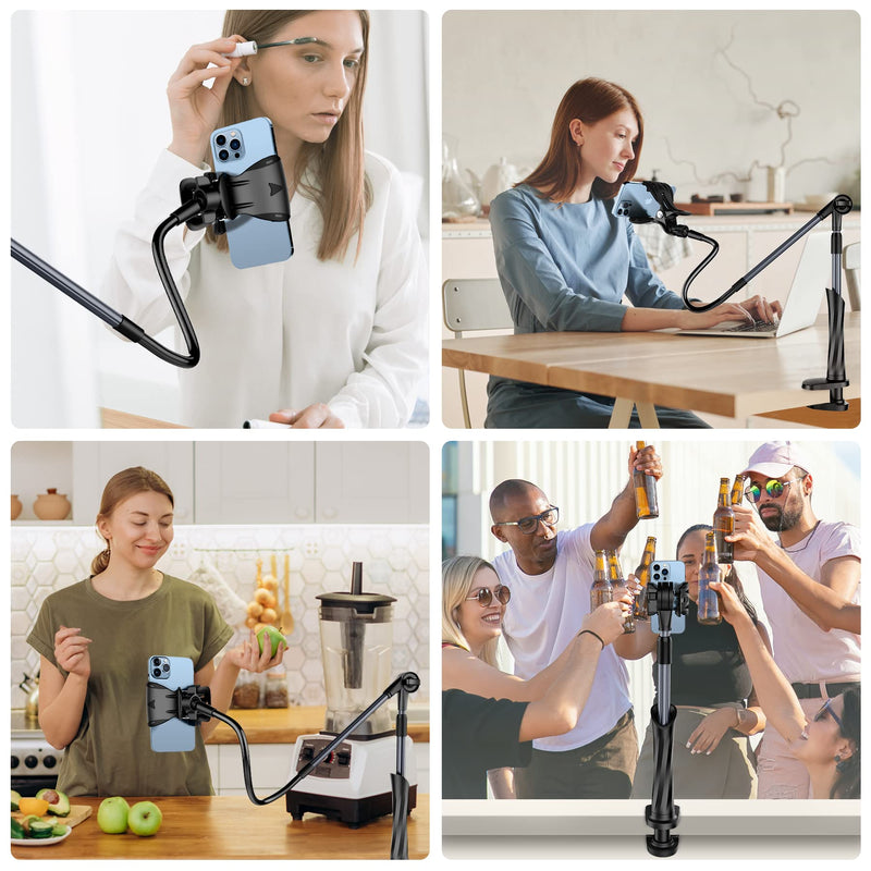 [Australia - AusPower] - Gooseneck Phone Holder for Bed, CreaDream Two Aluminum Tubes with Flexible Arm Clamp Clip for Desk, Overhead Phone Mount, Compatible with All Smart Phone(4-7"),Length 39.4In(Grey) 