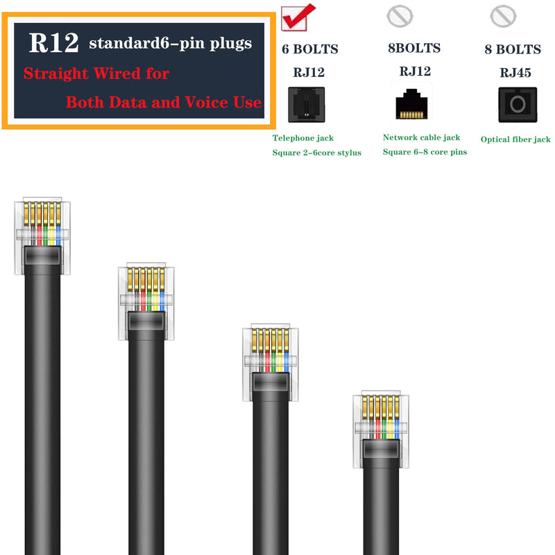 [Australia - AusPower] - LanSenSu RJ12 Cable Phone Cord RJ12 6P6C Male to Male Straight Wired for Both Data and Voice Use Black - 3.3 Feet 2 Pack 