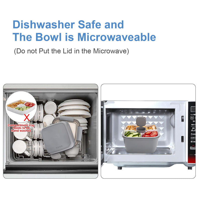 [Australia - AusPower] - Freshmage Salad Lunch Container To Go, 52-oz Salad Bowls with 3 Compartments, Salad Dressings Container for Salad Toppings, Snacks, Men, Women (Grey) Gray 