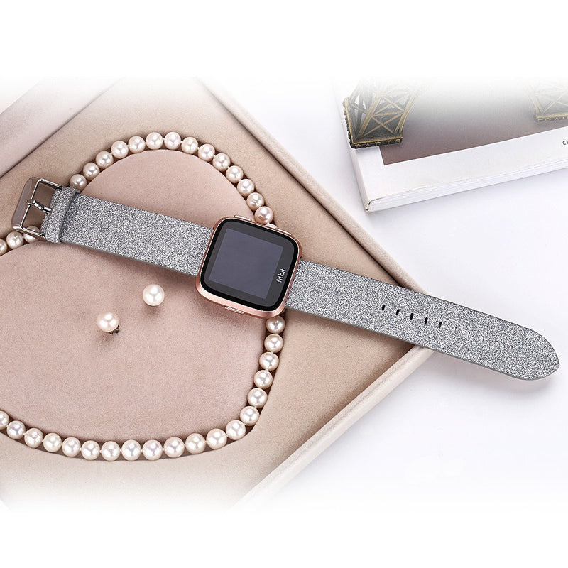 [Australia - AusPower] - Moonooda Sparkle Watch Band Compatible for Fitbit Versa(1,2) / Versa Lite Edition / Versa SE, Bling Glitter Smart Watch Strap Replace Wristband for Women and Men Watch Accessories, Silver Silver Shiny 