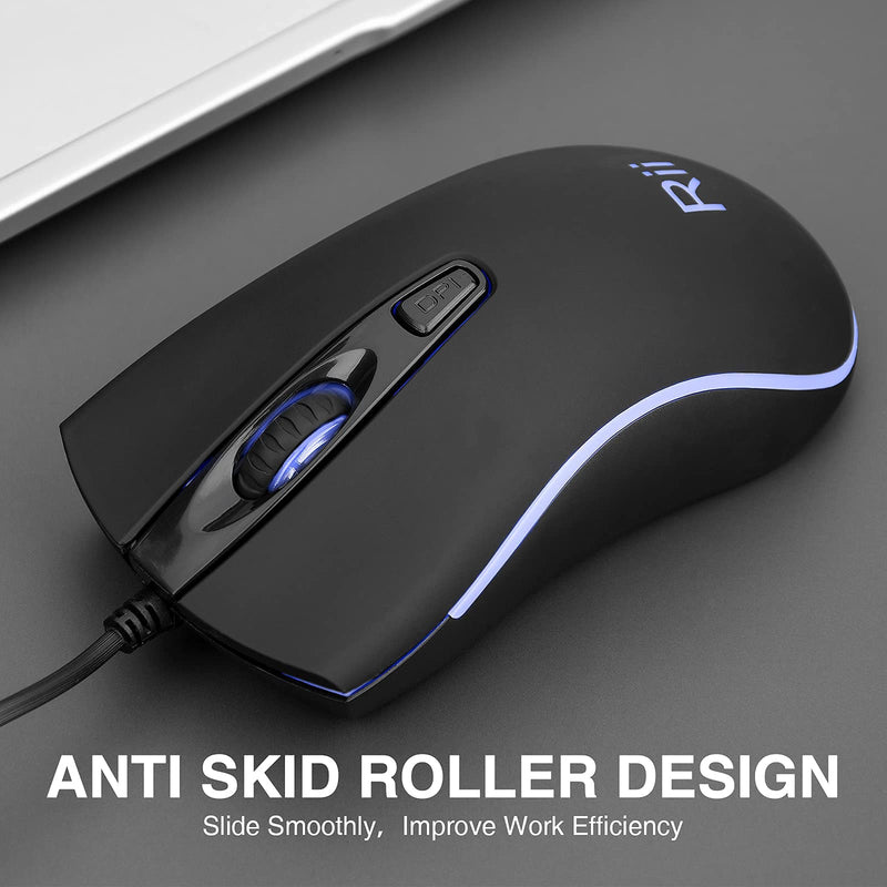 [Australia - AusPower] - Wired Mouse,Rii Computer Mouse with Blue Backlit,USB Mouse with 1600 DPI Levels,Comfortable Grip Ergonomic Optical ,USB Wired Mice Support Windows PC, Laptop,Desktop,Notebook,Chromebook (2PACK) 2PACK 