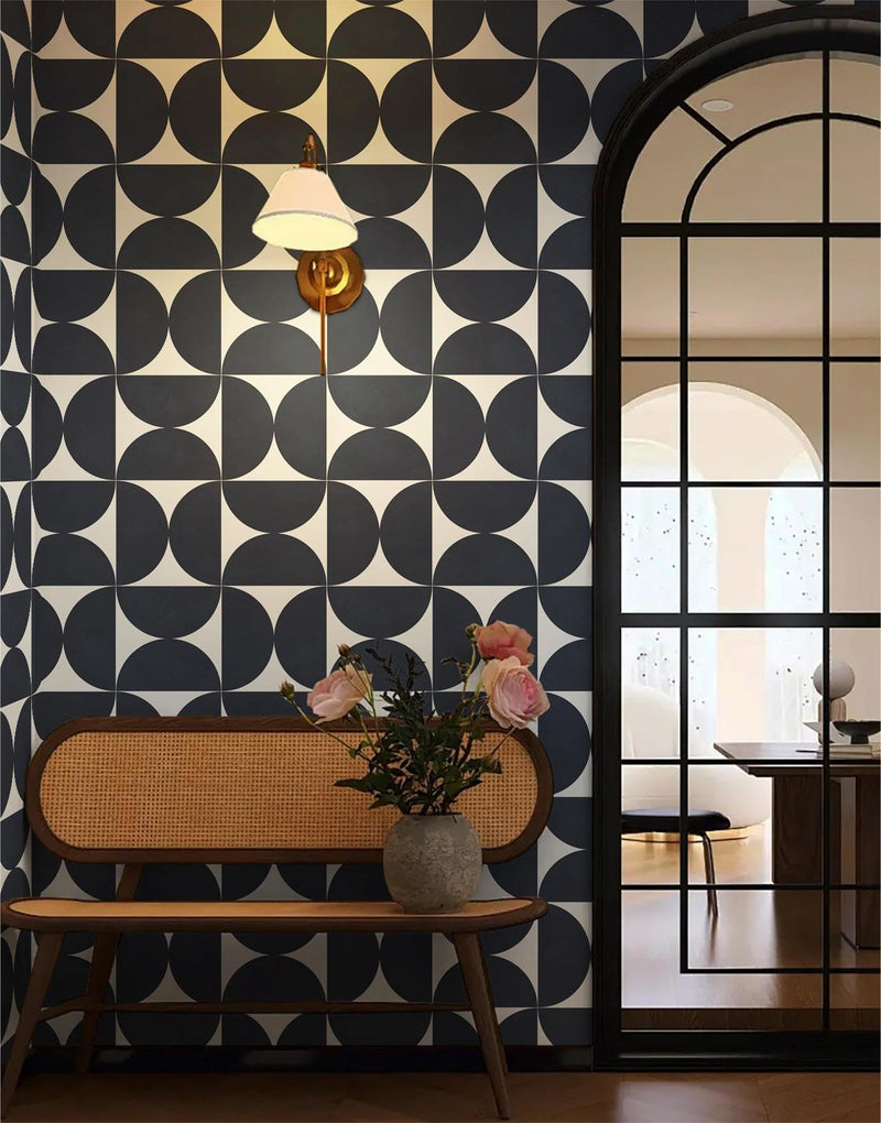 [Australia - AusPower] - Dimoon 78.7"x16.1"Geometric Peel and Stick Wallpaper Dark Blue and Grey Wallpaper Square Contact Paper Thicken Waterproof Modern Self Adhesive Removable Wall Covering Shelf Liner Decal Vinyl Roll 78.7''x16.1'' 