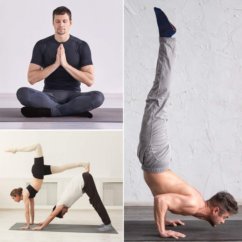 [Australia - AusPower] - Non Slip Socks for Men House Socks with Grips 3 Pairs Anti-Skid Yoga Pilates Floors Hospital Slipper Socks Gift for Men 01 Black+gray+navy Blue 10-13 