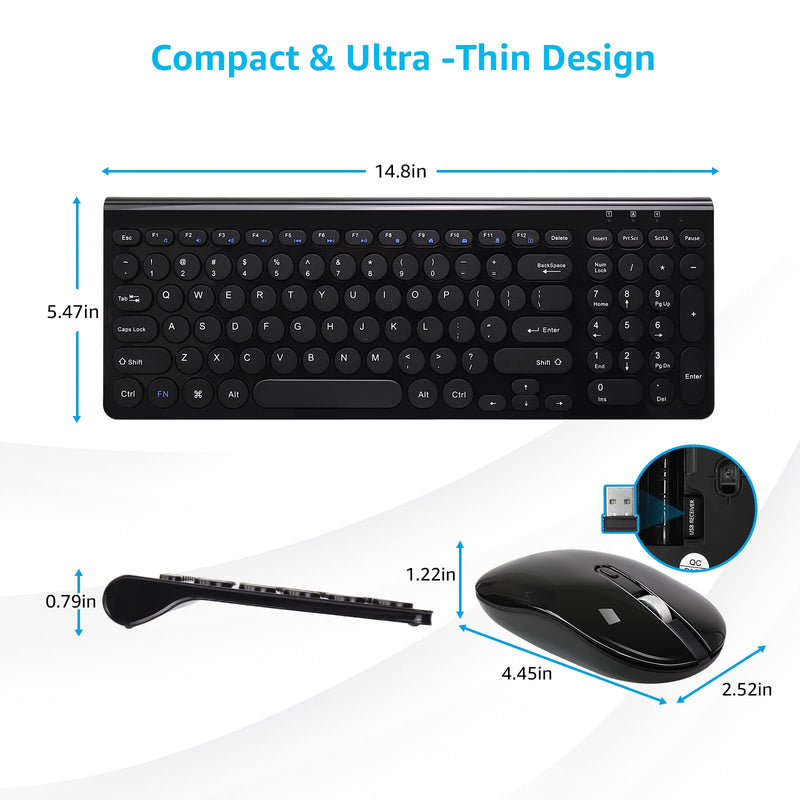 [Australia - AusPower] - LeadsaiL Wireless Keyboard and Mouse Combo, 2.4G Cordless Mouse and Keyboard Set with Numeric Keypad, Ultra-Slim, Compact, Quiet, for Windows, Mac, Computer, Desktop, PC, Notebook, Laptop Black-Retro Key Cap 