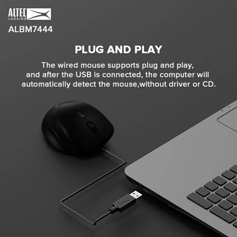 [Australia - AusPower] - ALTEC Lansing Computer Wired Ergonomic Mouse 6 Button USB Mice with Adjustable DPI, Comfortable Ergonomic Wired Mouse for Laptop Chromebook PC Desktop Mac Computer 