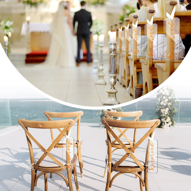 [Australia - AusPower] - 6 Pieces Reserved Signs for Wedding Chairs Acrylic Tag Reserved Signs Hanging Reserved Signs with Ribbon for Wedding Important Events Church Pews Chair and Restaurant (Gold Lettering) Gold Lettering 