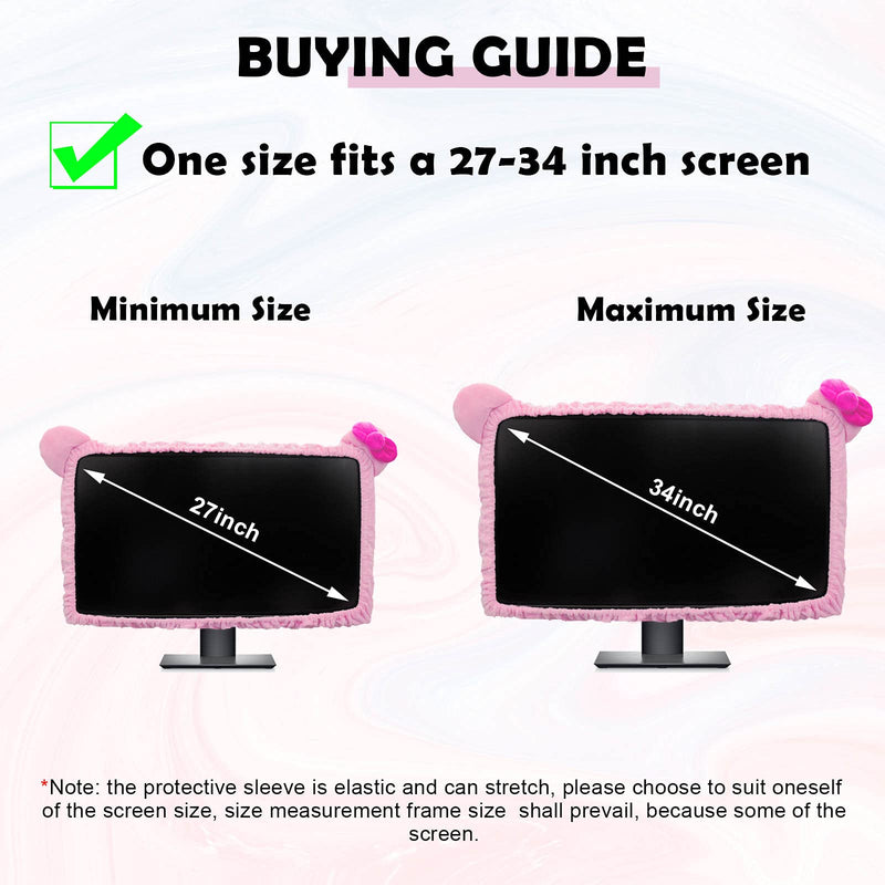 [Australia - AusPower] - Kakurookie 27'' - 34'' Computer Monitor Protective Cover with Cat Ear Design, Cute Pink Monitor Dust Cover with Furry Design, Elastic Dustproof, Suitable for PC, Tablet, TV (27-34in, Pink) 27-34in 