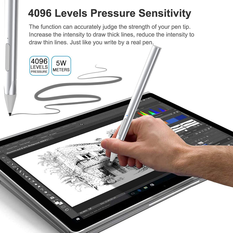 [Australia - AusPower] - Digital Pen for Surface, Vansungs Rechargeable Stylus Pen with 4096 Pressure,Magnetic Attachment,Palm Rejection,3 Spare Tips,Compatible with Surface Pro/Go/Book/Laptop/Studio Series 