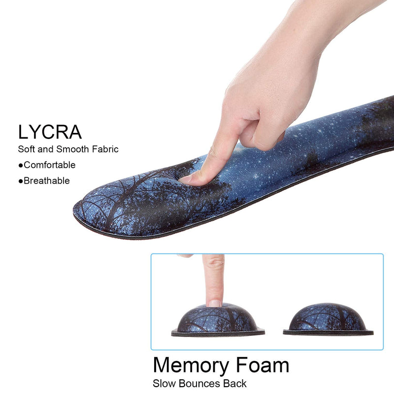 [Australia - AusPower] - Ergonomic Mouse Pad with Wrist Support and Keyboard Wrist Rest Pad, iDonzon Cute Wrist Pad with Non-Slip Rubber Base and Raised Memory Foam, Easy Typing & Pain Relief, Forest Starry Blue 