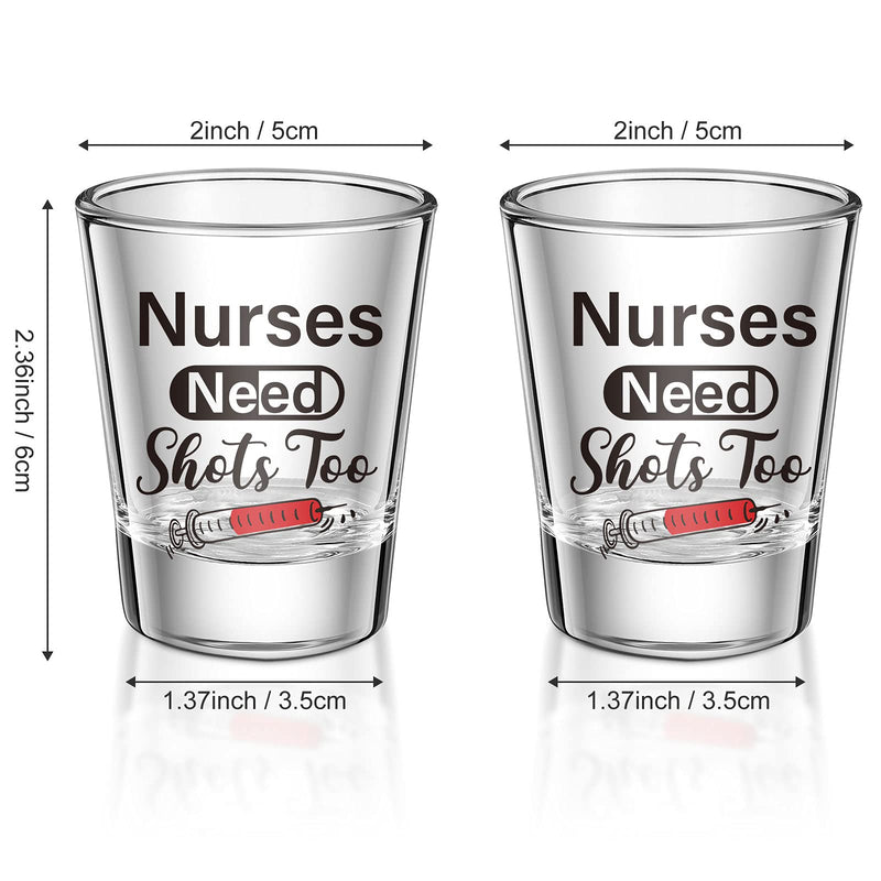 [Australia - AusPower] - Nurse Need Shots Too Shot Glass, Funny Glass Gift for Women and Male Nurses Mom Sister or Friend Present for Nursing School Student Graduation Nurses Day Birthday Party 2 oz (2, 1.97 x 2.36 Inches) 2 Count (Pack of 1) 